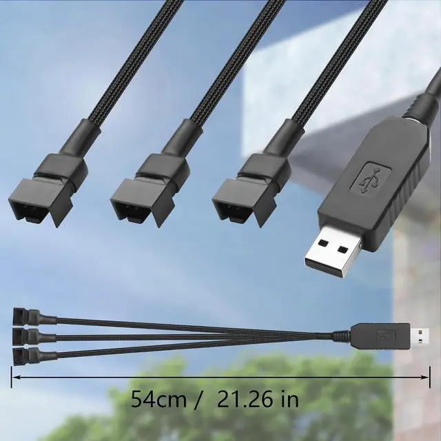 Alt view image 7 of 7 - USB to 3/4 Pin Step-Up Fan Power Cable DC5V to DC12V USB-A Male to 3/4 Pin Male Chassis Fan Cable for CPU Fans,Chassis Fans etc(21.26 Inch) (1 to 3)