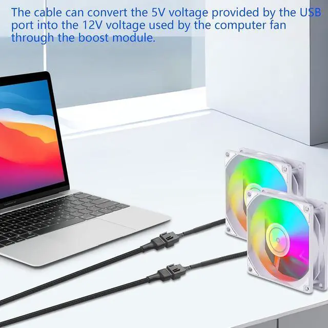 Alt view image 5 of 7 - USB to 3/4 Pin Step-Up Fan Power Cable DC5V to DC12V USB-A Male to 3/4 Pin Male Chassis Fan Cable for CPU Fans,Chassis Fans etc(21.26 Inch) (1 to 2)