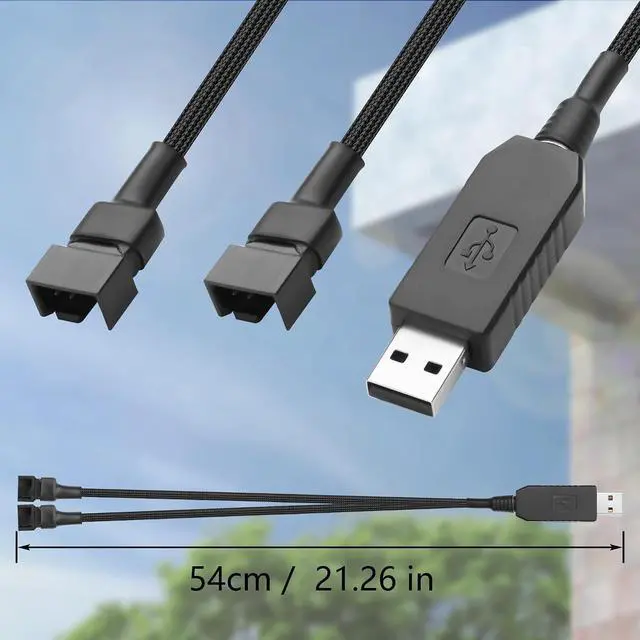 Alt view image 7 of 7 - USB to 3/4 Pin Step-Up Fan Power Cable DC5V to DC12V USB-A Male to 3/4 Pin Male Chassis Fan Cable for CPU Fans,Chassis Fans etc(21.26 Inch) (1 to 2)
