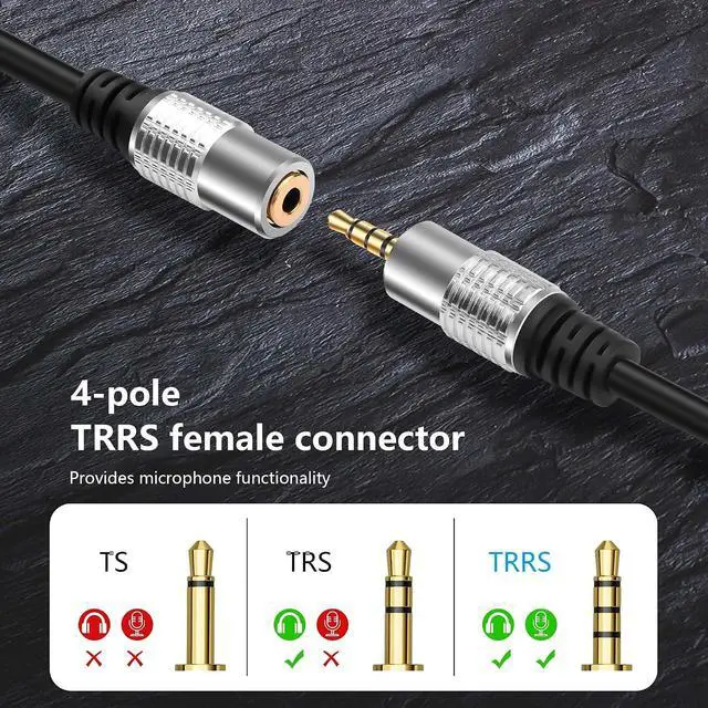 Alt view image 4 of 5 - 2 PCS 3.5mm TRRS Female to Bare Cable 1/8" 3.2Ft Audio Extension Cable for Laptops, Desktop, PCs, Guitars, DVDs, Mixers, Speakers
