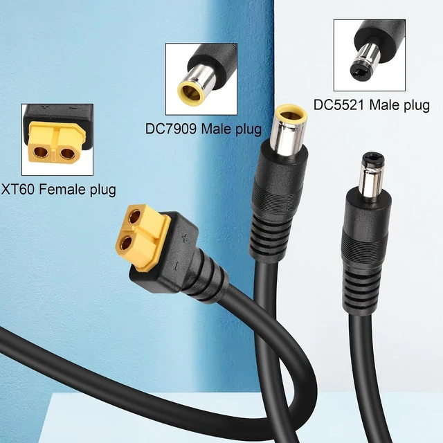 Alt view image 2 of 6 - XT60 to DC5521 and DC7909 Y Splitter Adapter Cable XT60 Female to DC 5.5mm x 2.1mm Male and DC 7.9mm x 0.9mm Male Power Cable for Drones,IP Cameras,Portable Charging Stationsetc