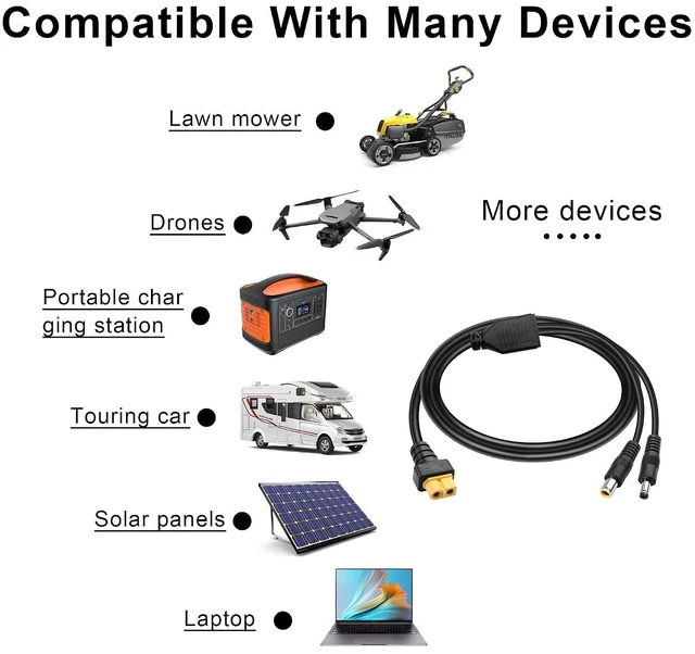 Alt view image 4 of 6 - XT60 to DC5521 and DC7909 Y Splitter Adapter Cable XT60 Female to DC 5.5mm x 2.1mm Male and DC 7.9mm x 0.9mm Male Power Cable for Drones,IP Cameras,Portable Charging Stationsetc