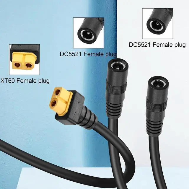 Alt view image 2 of 6 - XT60 to DC5521 Y Splitter Adapter Cable XT60 Female Plug to Dual DC 5.5mm x 2.1mm Female Plug Power Cable for Lawnmowers,Drones,IP Cameras,etc(3.2FT) (xt60 to dc551)