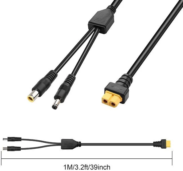 Alt view image 6 of 6 - XT60 to DC5521 and DC7909 Y Splitter Adapter Cable XT60 Female to DC 5.5mm x 2.1mm Male and DC 7.9mm x 0.9mm Male Power Cable for Drones,IP Cameras,Portable Charging Stationsetc