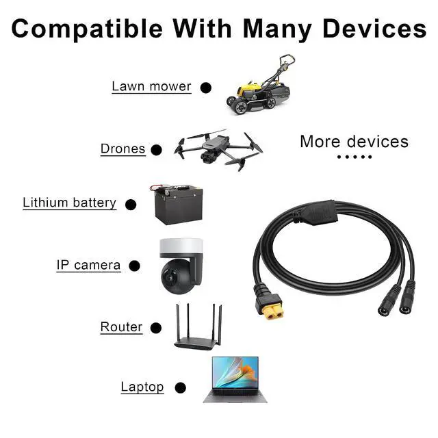 Alt view image 4 of 6 - XT60 to DC5521 Y Splitter Adapter Cable XT60 Female Plug to Dual DC 5.5mm x 2.1mm Female Plug Power Cable for Lawnmowers,Drones,IP Cameras,etc(3.2FT) (xt60 to dc551)