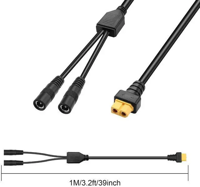 Alt view image 6 of 6 - XT60 to DC5521 Y Splitter Adapter Cable XT60 Female Plug to Dual DC 5.5mm x 2.1mm Female Plug Power Cable for Lawnmowers,Drones,IP Cameras,etc(3.2FT) (xt60 to dc551)