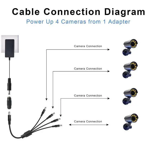 Alt view image 5 of 6 - DC5521 Splitter Power Cable 1 Male to 4 Male DC5.5mm x 2.1mm Adapter Splitter Extension Cable for Camera,LED Strip Light,Laptops etc(27.5 Inch)