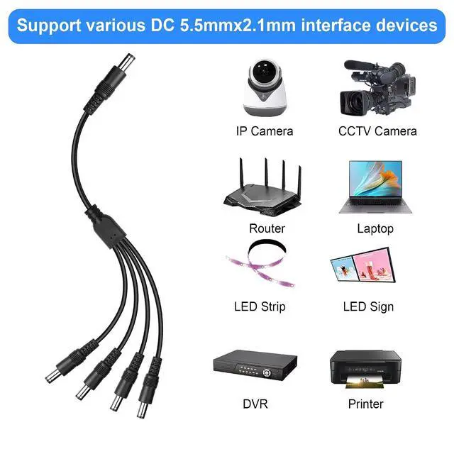 Alt view image 6 of 6 - DC5521 Splitter Power Cable 1 Male to 4 Male DC5.5mm x 2.1mm Adapter Splitter Extension Cable for Camera,LED Strip Light,Laptops etc(27.5 Inch)