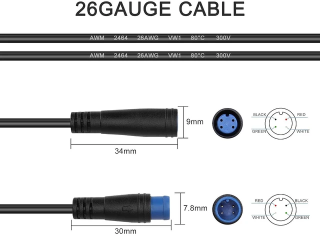 Alt view image 2 of 7 - M8 Male Female Paired Waterproof Connecting Cable 26AWG 4-Core Male Female Paired Sensor Power Cable for Bicycle Lights,Electric Skateboard Lights,Car Atmosphere Lights etc(19.6Inch)