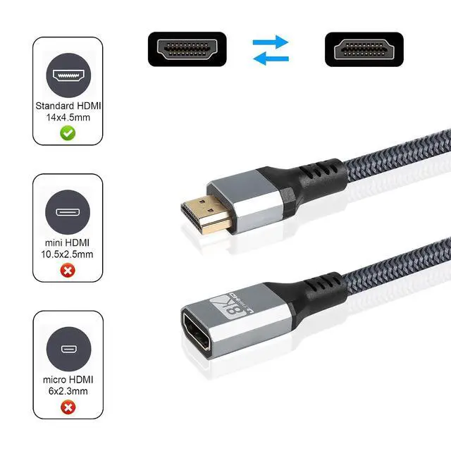 Alt view image 2 of 7 - 8K HDMI Extension CableHDMI 2.1 Male to Female Connector Cable, 8K 60Hz HD HDMI Extension Cable,for PS5,PS4,Blu-ray Players, HDTVs, displays, projectors, etc(0.3m)