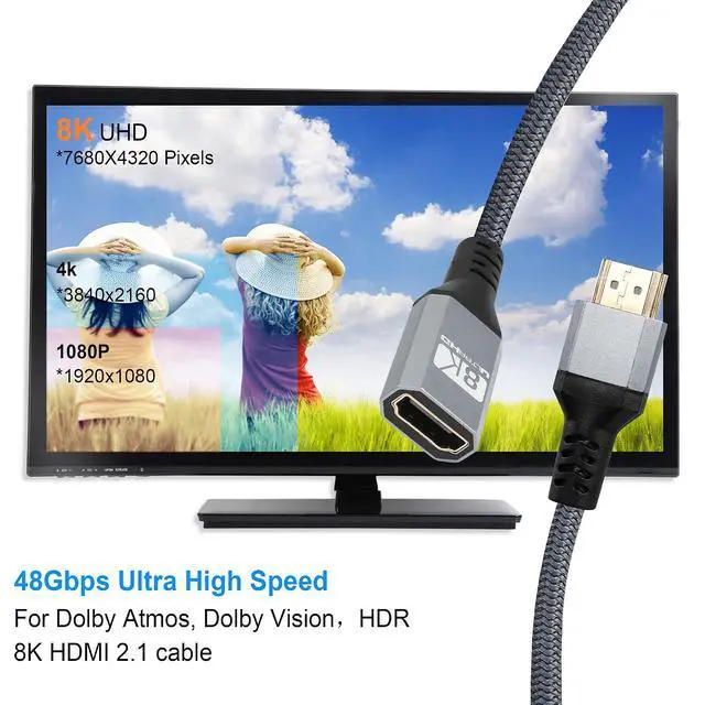 Alt view image 3 of 7 - 8K HDMI Extension CableHDMI 2.1 Male to Female Connector Cable, 8K 60Hz HD HDMI Extension Cable,for PS5,PS4,Blu-ray Players, HDTVs, displays, projectors, etc(0.3m)