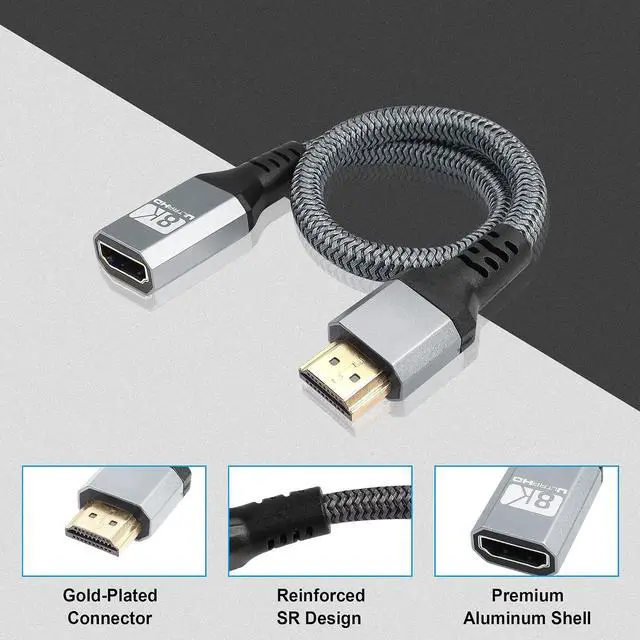 Alt view image 6 of 7 - 8K HDMI Extension CableHDMI 2.1 Male to Female Connector Cable, 8K 60Hz HD HDMI Extension Cable,for PS5,PS4,Blu-ray Players, HDTVs, displays, projectors, etc(0.3m)