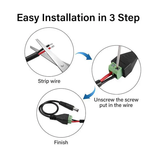 Alt view image 3 of 7 - 2PCS DC Power Cable 5.5X2.1mm DC Male Plug to Terminal Connector Jack Socket Adapter Power Cable 22AWG for CCTV Security Camera,DVR,LED Strip Light Etc (1x Terminal Screwdriver)
