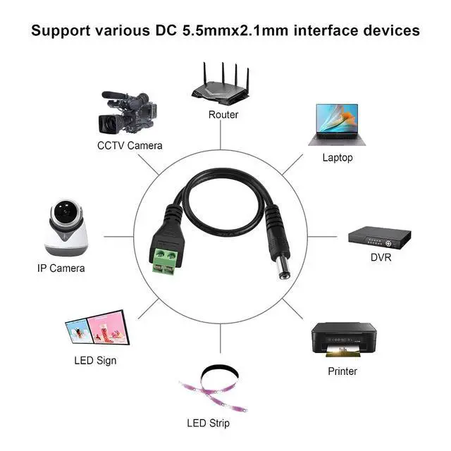Alt view image 6 of 7 - 2PCS DC Power Cable 5.5X2.1mm DC Male Plug to Terminal Connector Jack Socket Adapter Power Cable 22AWG for CCTV Security Camera,DVR,LED Strip Light Etc (1x Terminal Screwdriver)