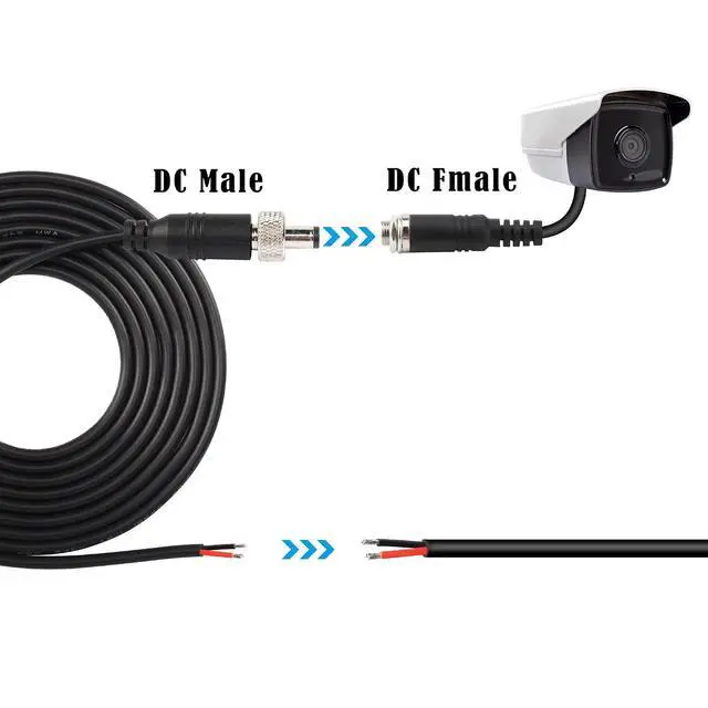 Alt view image 2 of 7 - 9.84 FT Anti-Dropout DC Power Pigtail Cable with Nut DC5.5mmx2.1mm Male Plug to Open Bare Wire Power Cord for Outdoor Security Camera, CCTV, DVR, etc