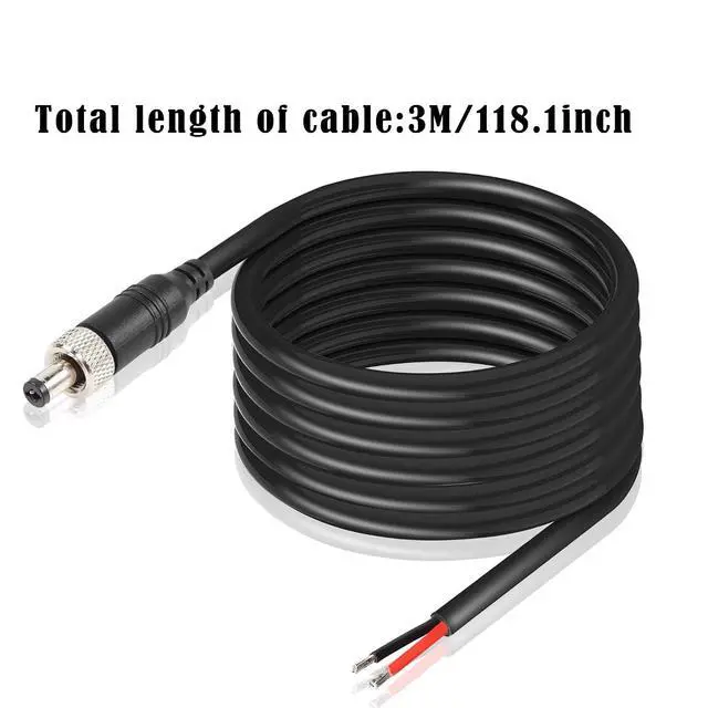Alt view image 7 of 7 - 9.84 FT Anti-Dropout DC Power Pigtail Cable with Nut DC5.5mmx2.1mm Male Plug to Open Bare Wire Power Cord for Outdoor Security Camera, CCTV, DVR, etc