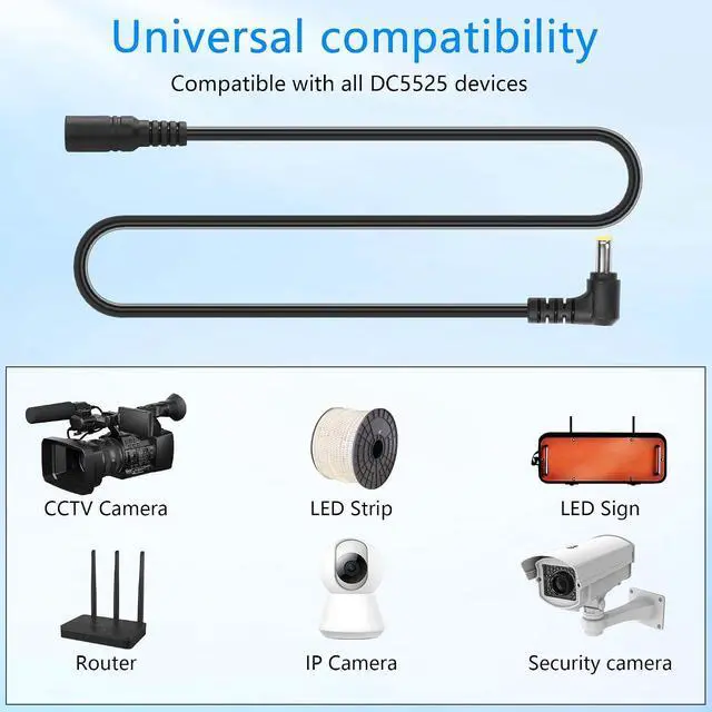 Alt view image 6 of 7 - 2PCS DC5525 Extension Cable for Security Camera,LED Strip Light Etc.(1m/3.2Ft) (2m/6.5ft)