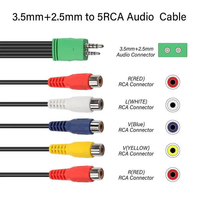 Alt view image 2 of 7 - 3.5mm+2.5mm to 5RCA Audio Video Adapter Cable 0.3m 3.5mm Male 2.5mm Male to 5 RCA Female Plug AV Component Adapter Cable for LED LCD TV0.65FT