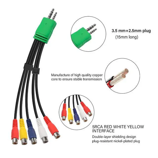 Alt view image 3 of 7 - 3.5mm+2.5mm to 5RCA Audio Video Adapter Cable 0.3m 3.5mm Male 2.5mm Male to 5 RCA Female Plug AV Component Adapter Cable for LED LCD TV0.65FT