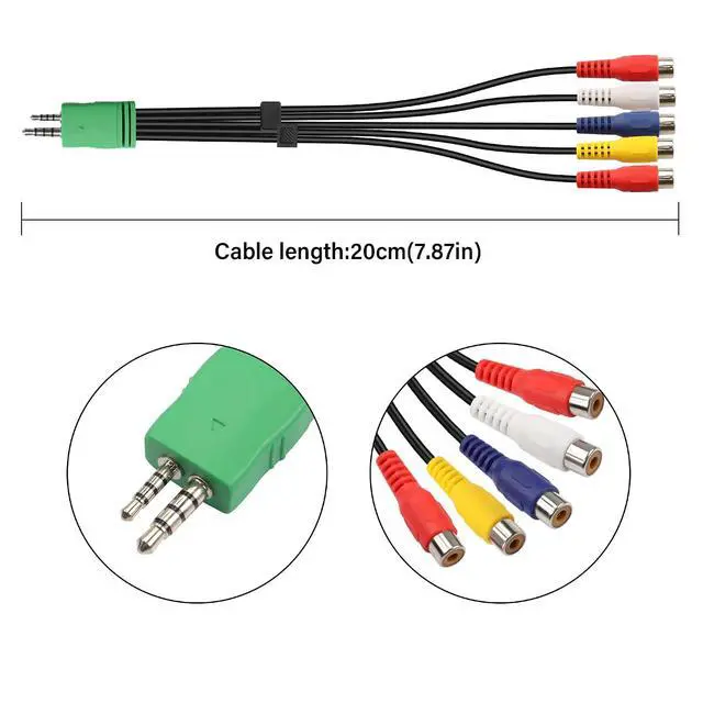 Alt view image 7 of 7 - 3.5mm+2.5mm to 5RCA Audio Video Adapter Cable 0.3m 3.5mm Male 2.5mm Male to 5 RCA Female Plug AV Component Adapter Cable for LED LCD TV0.65FT