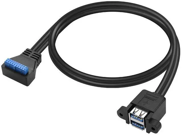 Main image of Motherboard 19/20Pin to Dual USB3.0 Cable Motherboard 19/20Pin Right Angle Female to Dual USB3.0 Female Panel Mount Cable with Two Panel Mount Screws(19Inch) (up)