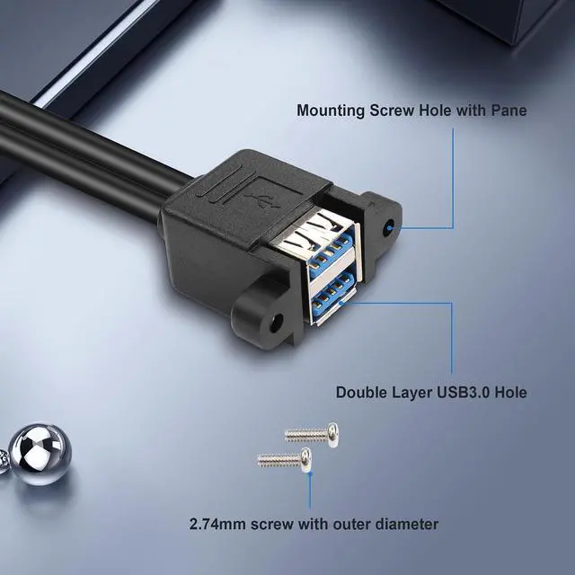 Alt view image 5 of 7 - Motherboard 19/20Pin to Dual USB3.0 Cable Motherboard 19/20Pin Right Angle Female to Dual USB3.0 Female Panel Mount Cable with Two Panel Mount Screws(19Inch) (up)