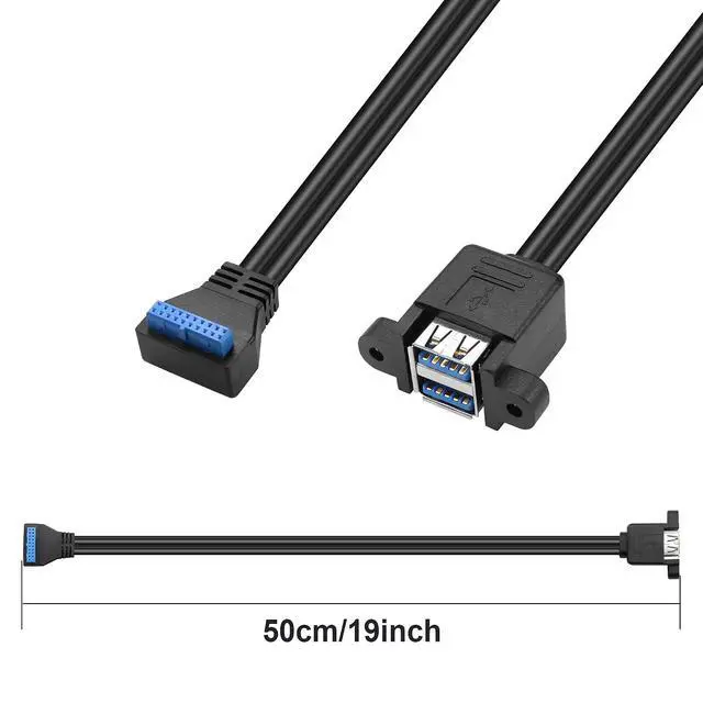 Alt view image 7 of 7 - Motherboard 19/20Pin to Dual USB3.0 Cable Motherboard 19/20Pin Right Angle Female to Dual USB3.0 Female Panel Mount Cable with Two Panel Mount Screws(19Inch) (up)