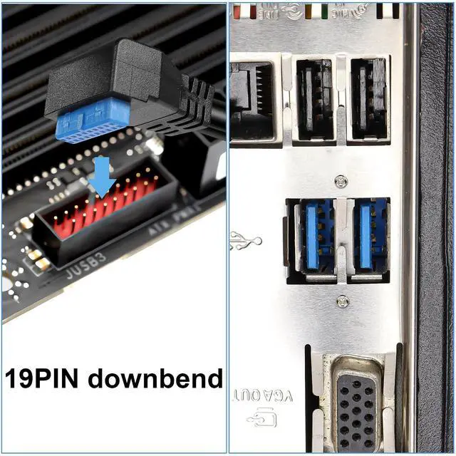 Alt view image 6 of 7 - Motherboard 19/20Pin to Dual USB3.0 Cable Motherboard 19/20Pin Right Angle Female to Dual USB3.0 Female Panel Mount Cable with Two Panel Mount Screws(19Inch) (up)