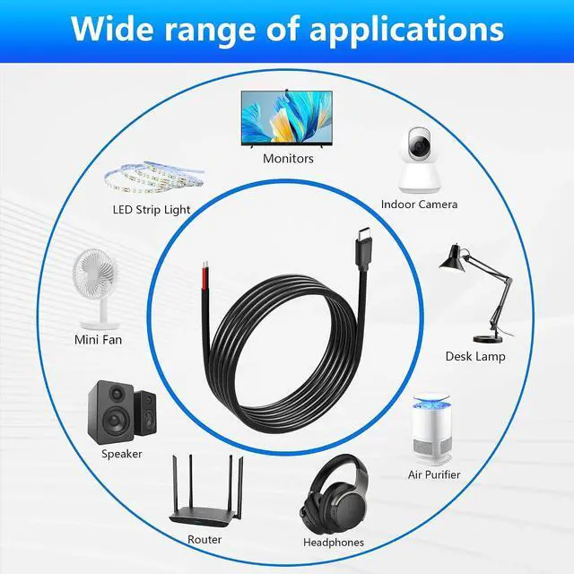 Alt view image 4 of 7 - 2PCS USB C to 2-Pin Bare Wire Cable 5V/3A USB Type C Male Plug 2 Pin Bare Wire Open End Power Cable 78.78IN (2m/78.74in)