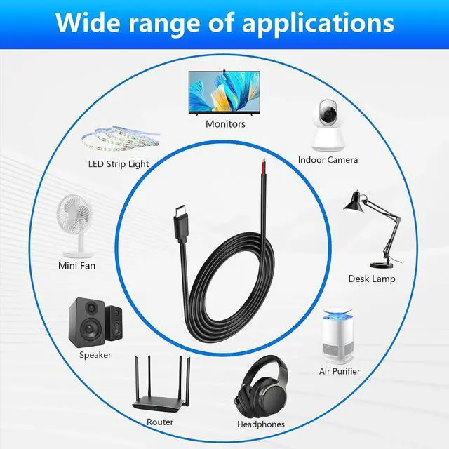 Alt view image 4 of 7 - 2PCS USB C to 2-Pin Bare Wire Cable 5V/3A USB Type C Male Plug 2 Pin Bare Wire Open End Power Cable 78.78IN (1.5m/59.0in)