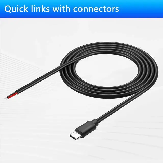 Alt view image 3 of 7 - 2PCS USB C to 2-Pin Bare Wire Cable 5V/3A USB Type C Male Plug 2 Pin Bare Wire Open End Power Cable 78.78IN (1.5m/59.0in)