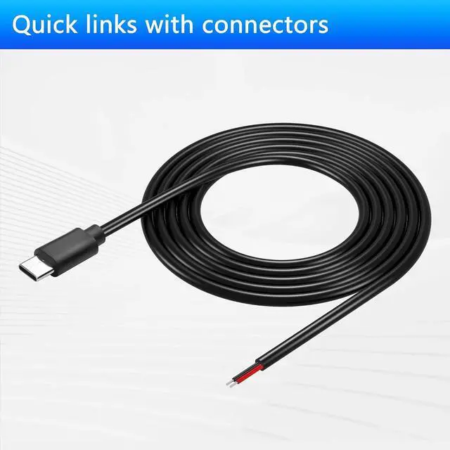 Alt view image 3 of 7 - 2PCS USB C to 2-Pin Bare Wire Cable 5V/3A USB Type C Male Plug 2 Pin Bare Wire Open End Power Cable 78.78IN (2m/78.74in)