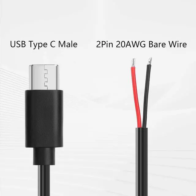 Alt view image 2 of 7 - 2PCS USB C to 2-Pin Bare Wire Cable 5V/3A USB Type C Male Plug 2 Pin Bare Wire Open End Power Cable 78.78IN (1.5m/59.0in)