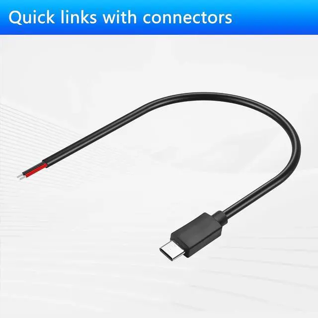 Alt view image 3 of 7 - 2PCS USB C to 2-Pin Bare Wire Cable 5V/3A USB Type C Male Plug 2 Pin Bare Wire Open End Power Cable 78.78IN (0.3m/11.81in)