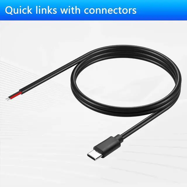 Alt view image 3 of 7 - 2PCS USB C to 2-Pin Bare Wire Cable 5V/3A USB Type C Male Plug 2 Pin Bare Wire Open End Power Cable 78.78IN (1m/39.37in)