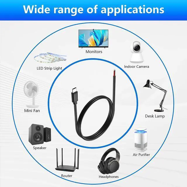 Alt view image 4 of 7 - 2PCS USB C to 2-Pin Bare Wire Cable 5V/3A USB Type C Male Plug 2 Pin Bare Wire Open End Power Cable 78.78IN (1m/39.37in)