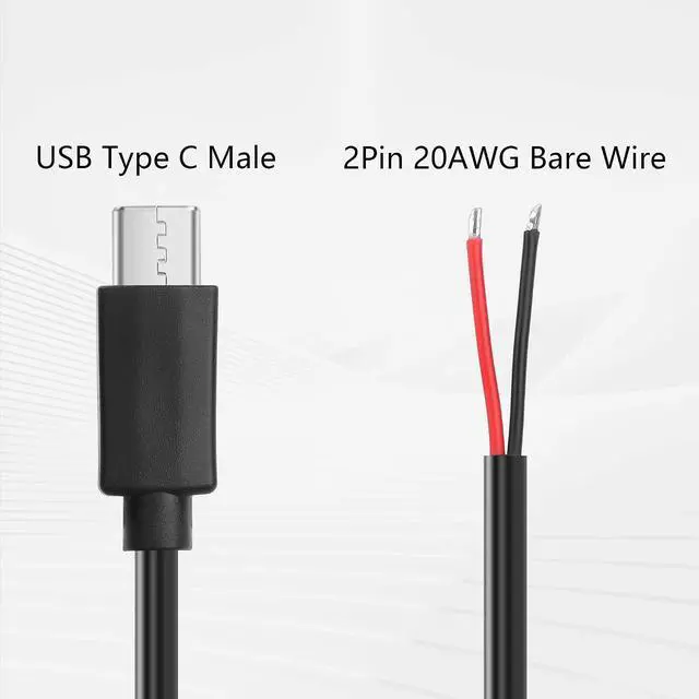 Alt view image 2 of 7 - 2PCS USB C to 2-Pin Bare Wire Cable 5V/3A USB Type C Male Plug 2 Pin Bare Wire Open End Power Cable 78.78IN (0.5m/19.6in)