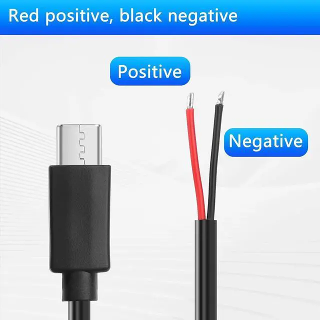 Alt view image 5 of 7 - 2PCS USB C to 2-Pin Bare Wire Cable 5V/3A USB Type C Male Plug 2 Pin Bare Wire Open End Power Cable 78.78IN (0.5m/19.6in)