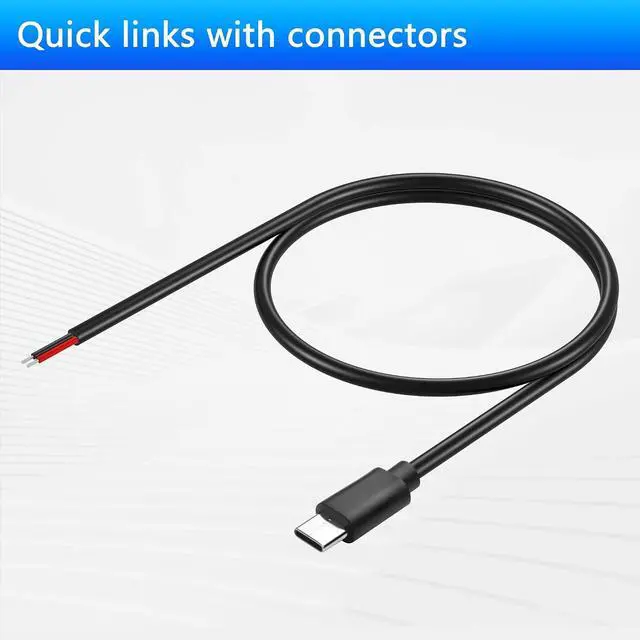 Alt view image 3 of 7 - 2PCS USB C to 2-Pin Bare Wire Cable 5V/3A USB Type C Male Plug 2 Pin Bare Wire Open End Power Cable 78.78IN (0.5m/19.6in)