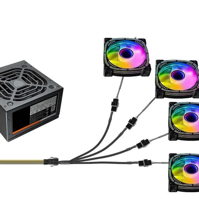 Alt view image 4 of 6 - 2 Pcs Chassis Power Supply 6 Pin to 3/4 Pin Fan Cable 12V Chassis Power Supply 6 Pin Female to 5 x 2 Pin Male 1 to 5 Fan Cable for Chassis Cooling Fans(10.82 Inch) (1 to 4)