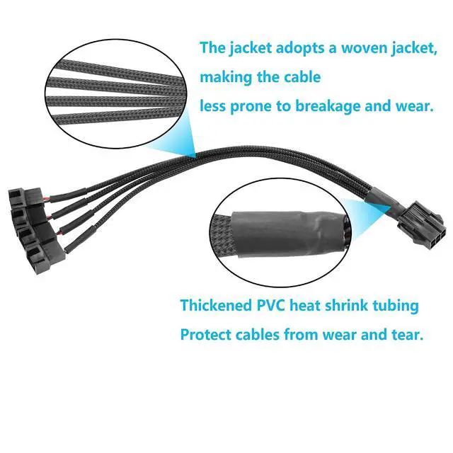 Alt view image 5 of 6 - 2 Pcs Chassis Power Supply 6 Pin to 3/4 Pin Fan Cable 12V Chassis Power Supply 6 Pin Female to 5 x 2 Pin Male 1 to 5 Fan Cable for Chassis Cooling Fans(10.82 Inch) (1 to 4)