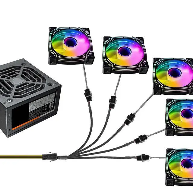 Alt view image 4 of 6 - 2 Pcs Chassis Power Supply 6 Pin to 3/4 Pin Fan Cable 12V Chassis Power Supply 6 Pin Female to 5 x 2 Pin Male 1 to 5 Fan Cable for Chassis Cooling Fans(10.82 Inch) (1 to 5)