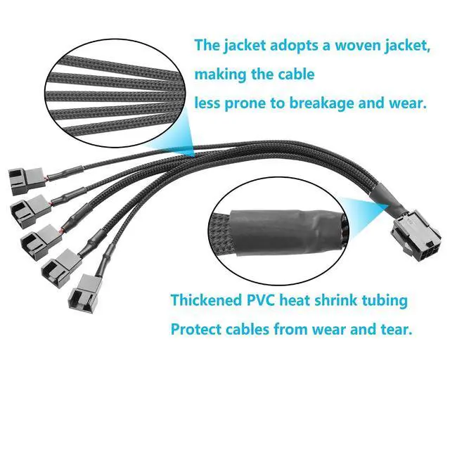 Alt view image 5 of 6 - 2 Pcs Chassis Power Supply 6 Pin to 3/4 Pin Fan Cable 12V Chassis Power Supply 6 Pin Female to 5 x 2 Pin Male 1 to 5 Fan Cable for Chassis Cooling Fans(10.82 Inch) (1 to 5)