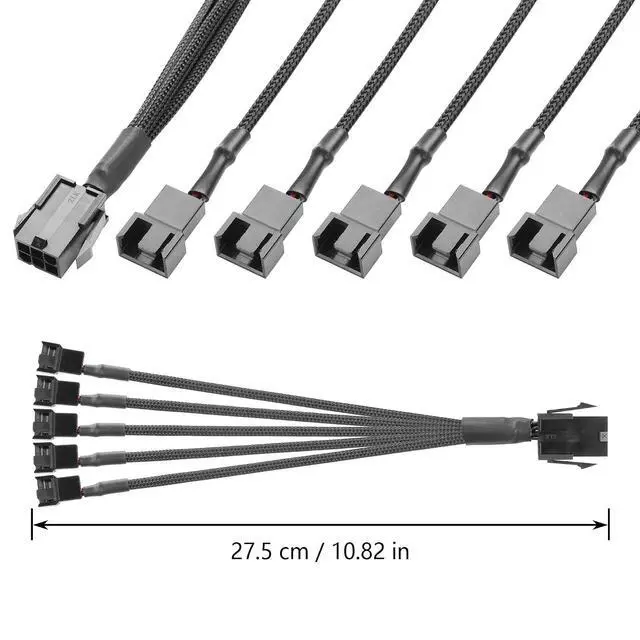 Alt view image 6 of 6 - 2 Pcs Chassis Power Supply 6 Pin to 3/4 Pin Fan Cable 12V Chassis Power Supply 6 Pin Female to 5 x 2 Pin Male 1 to 5 Fan Cable for Chassis Cooling Fans(10.82 Inch) (1 to 5)