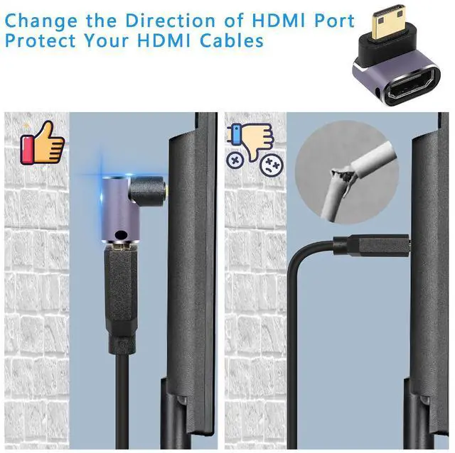 Alt view image 3 of 6 - 8K Mini HDMI to Standard HDMI Adapter 2.1 Version Mini HDMI Male to Down Angle 90 Degree HDMI Female Extension Adapter for Camera,Laptop,Tablet,HDTV,Projector 2 PCS(Down Angle)
