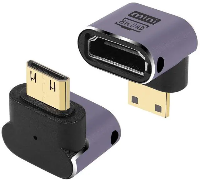 Main image of 8K Mini HDMI to Standard HDMI Adapter 2.1 Version Mini HDMI Male to Down Angle 90 Degree HDMI Female Extension Adapter for Camera,Laptop,Tablet,HDTV,Projector 2 PCS(Down Angle)