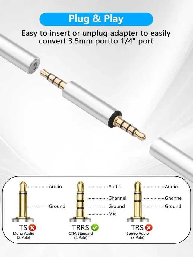 Alt view image 4 of 7 - 2PCS 3.5mm Male to Male Audio Adapter 1/8" TRRS Stereo Jack Adapter for Mobile Phones, Tablets, Car Audio, Speakers (M to M) (3.5mm Male to Male)