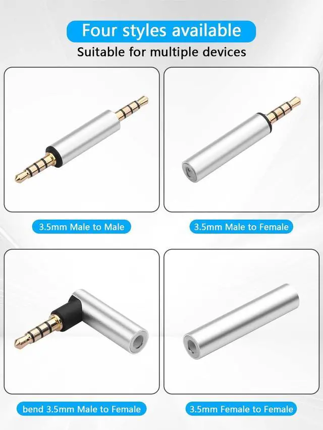 Alt view image 3 of 7 - 2PCS 3.5mm Male to Male Audio Adapter 1/8" TRRS Stereo Jack Adapter for Mobile Phones, Tablets, Car Audio, Speakers (M to M) (3.5mm Male to Male)