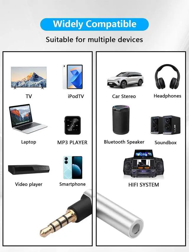 Alt view image 3 of 7 - 2PCS 3.5mm Male to Male Audio Adapter 1/8" TRRS Stereo Jack Adapter for Mobile Phones, Tablets, Car Audio, Speakers (M to M) (3.5mm 90 Degrees Male to Female)