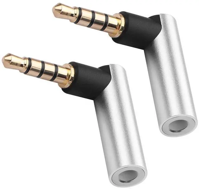 Main image of 2PCS 3.5mm Male to Male Audio Adapter 1/8" TRRS Stereo Jack Adapter for Mobile Phones, Tablets, Car Audio, Speakers (M to M) (3.5mm 90 Degrees Male to Female)